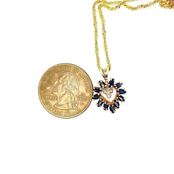14k Blue Sapphire/Diamond Heart Necklace - Picture 12 of 15
